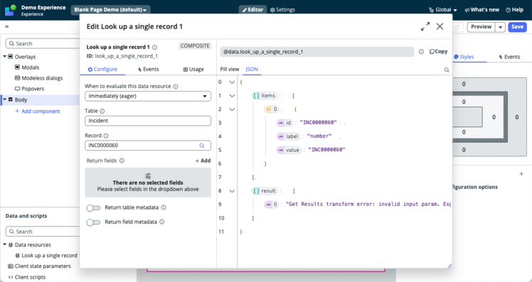 Binding incident test value to a table.