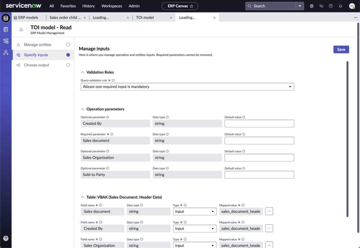 Specify input parameters