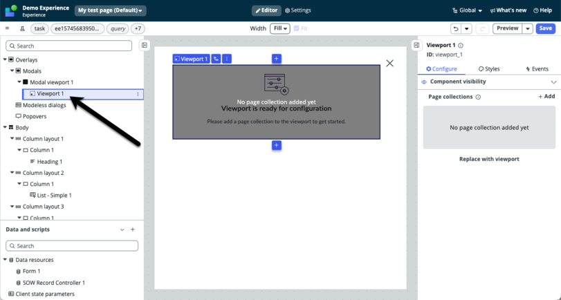 Arrow pointing at the viewport added in the previous step.