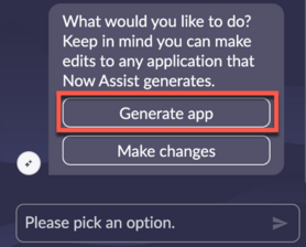User is presented with the option to make changes or generate the application, which is highlighted.