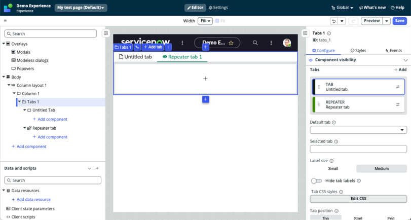 Placeholder repeater tab highlighted on the page.