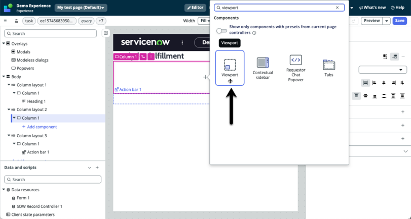Viewport component selected in the toolbox.