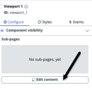 Configure panel with configure tab displayed and black arrow pointing to edit content option.