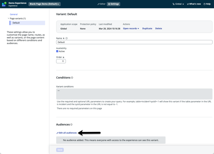 Arrow pointing to edit all audiences link to add or edit audiences.