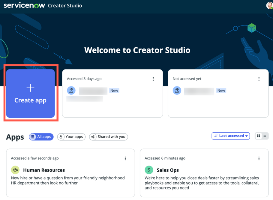 Select the Create app button