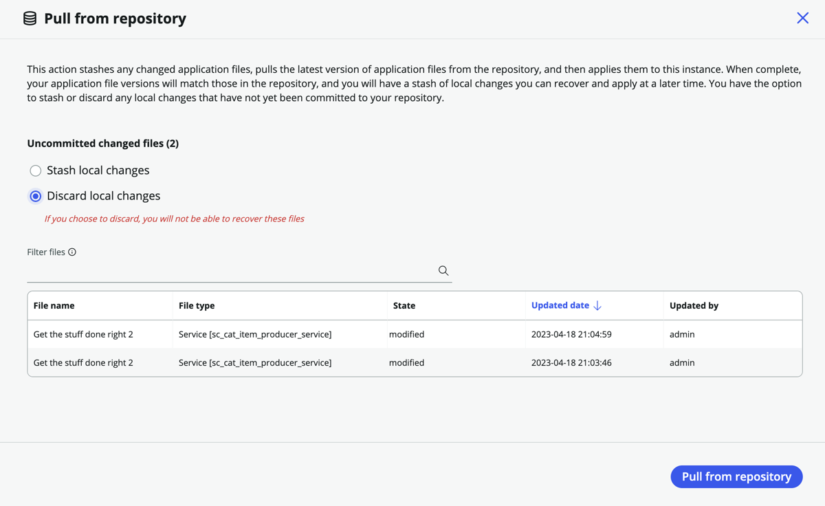 Pull changes from Git repository