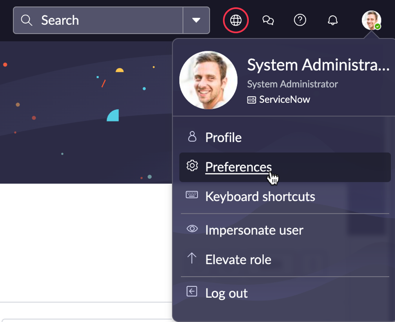 Navigate to user preferences
