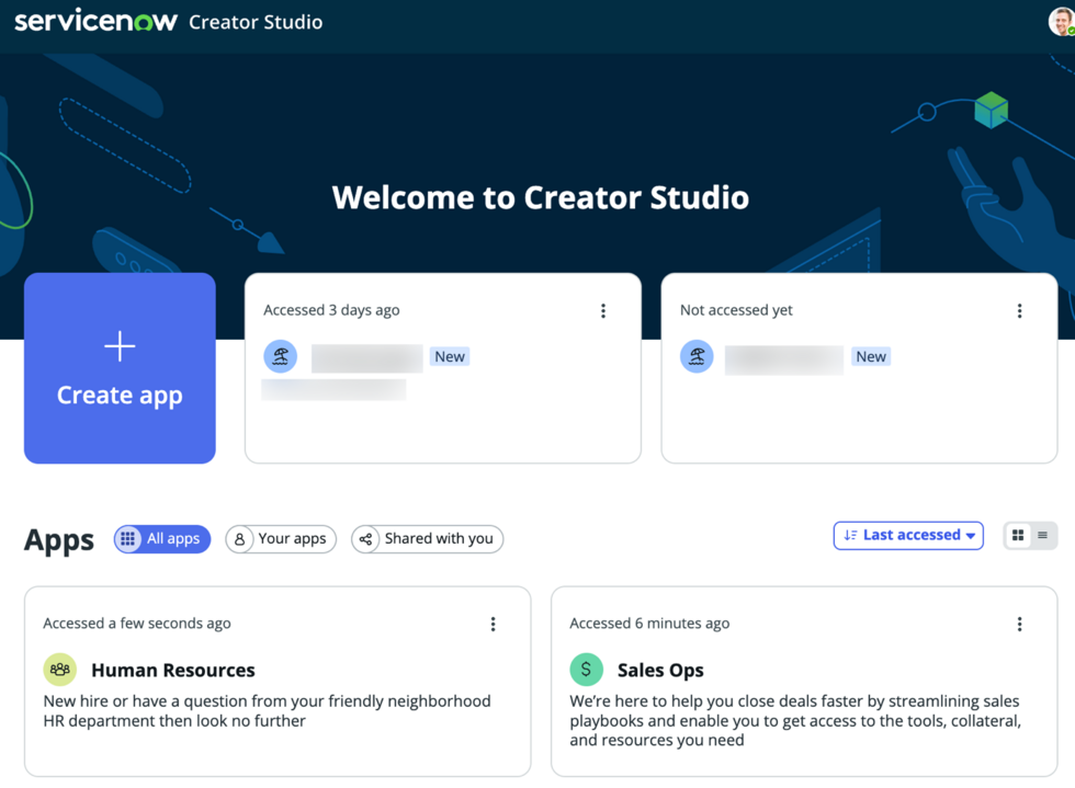 Creator Studio home page with all apps seen in a card view