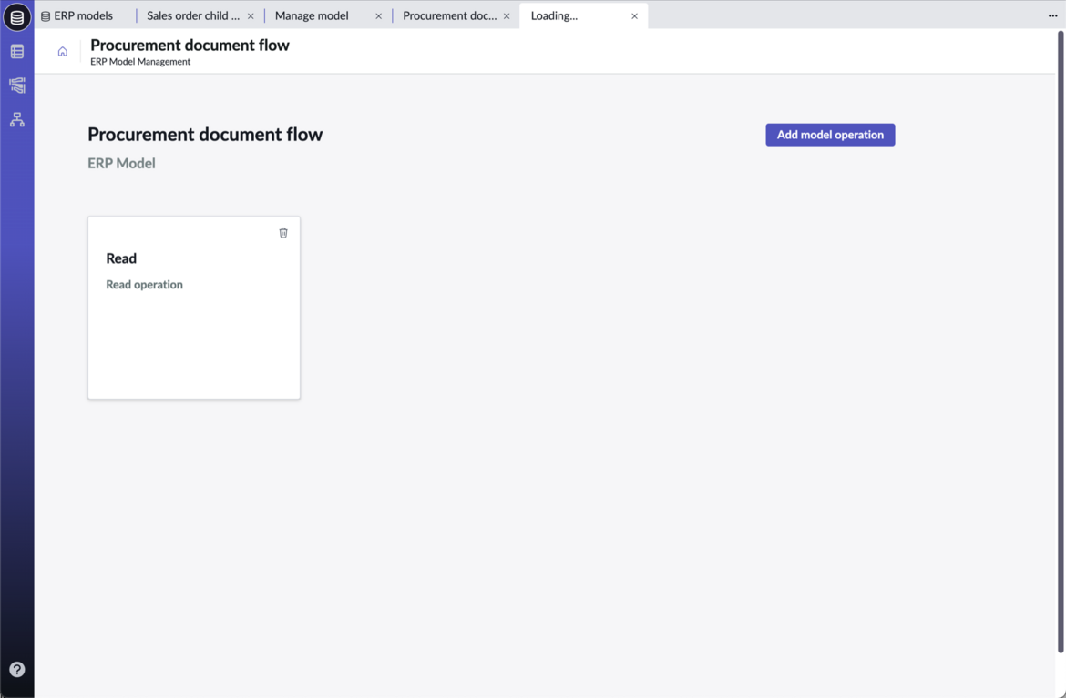 Add model operation button appears on the ERP model management page