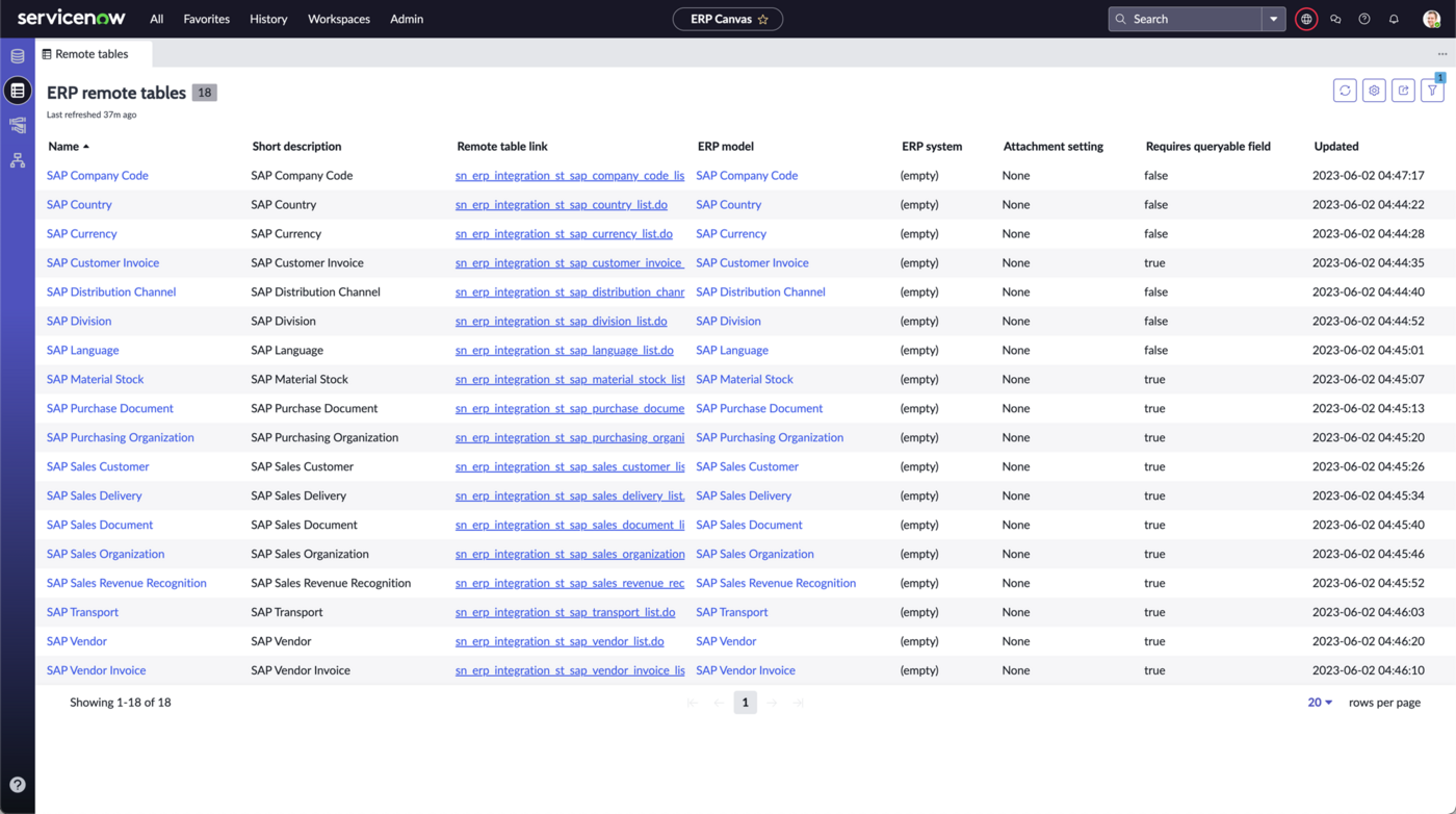 Remote tables list