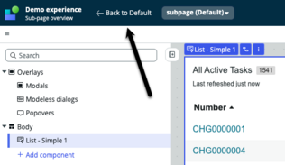 Editor view with black arrow pointing to back to default option at top.