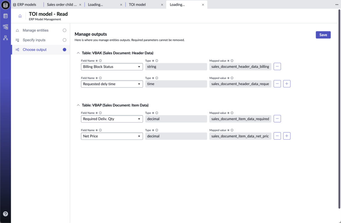 Specify operation outputs
