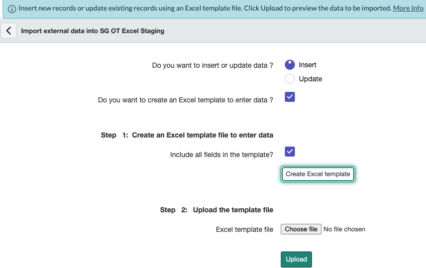 Importez le modèle Excel.