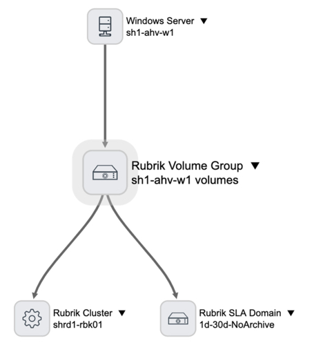 Rubrik ボリュームグループ依存関係ビュー