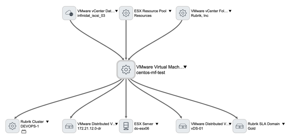 Rubrik VMware インスタンス依存関係ビュー
