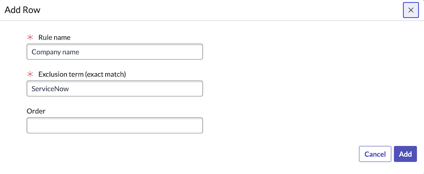 Modal for adding an exact match exclusion term.