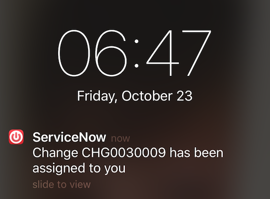 A ServiceNow push notification