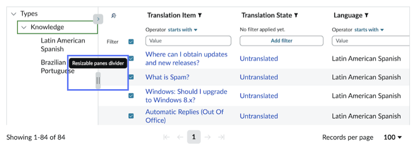 In the Scope step, the Types pane is open with the Resizable panes divider highlighted.