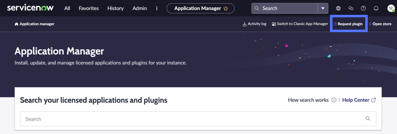 Request Plugin button in the Application Manager.