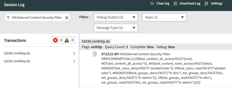 Sample external content security filter message.