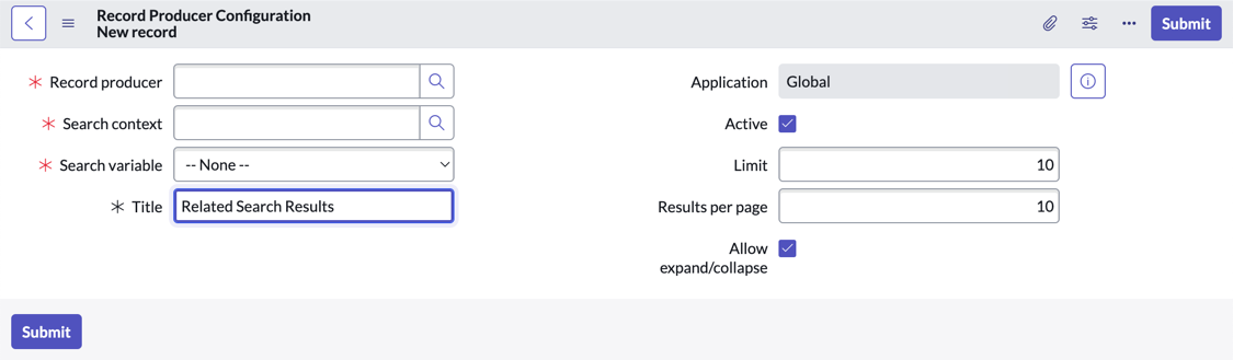 Record producer configuration form