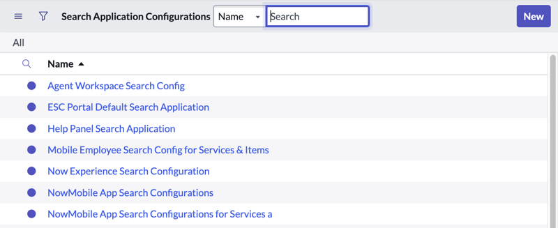 Search Application Configurations.