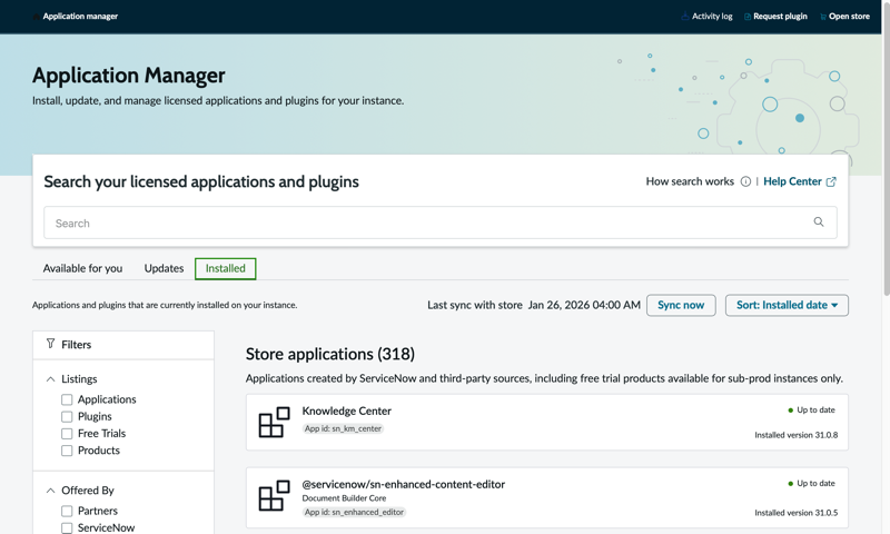 application manager installed page.