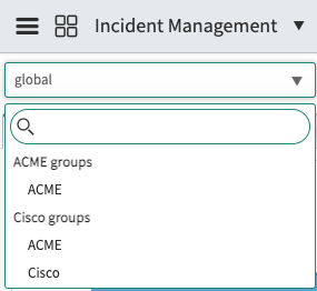 ACME 그룹 및 Cisco 그룹 도메인 구성으로 구성된 Incident Management 대시보드
