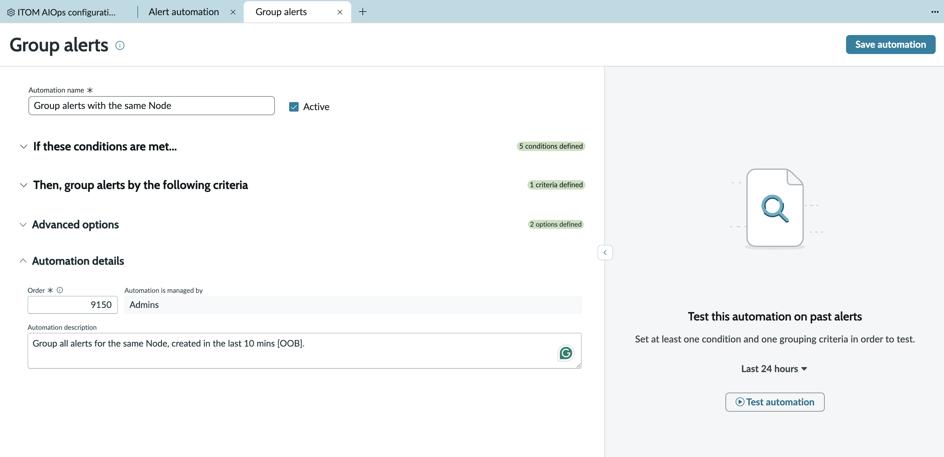 Alert grouping automation details