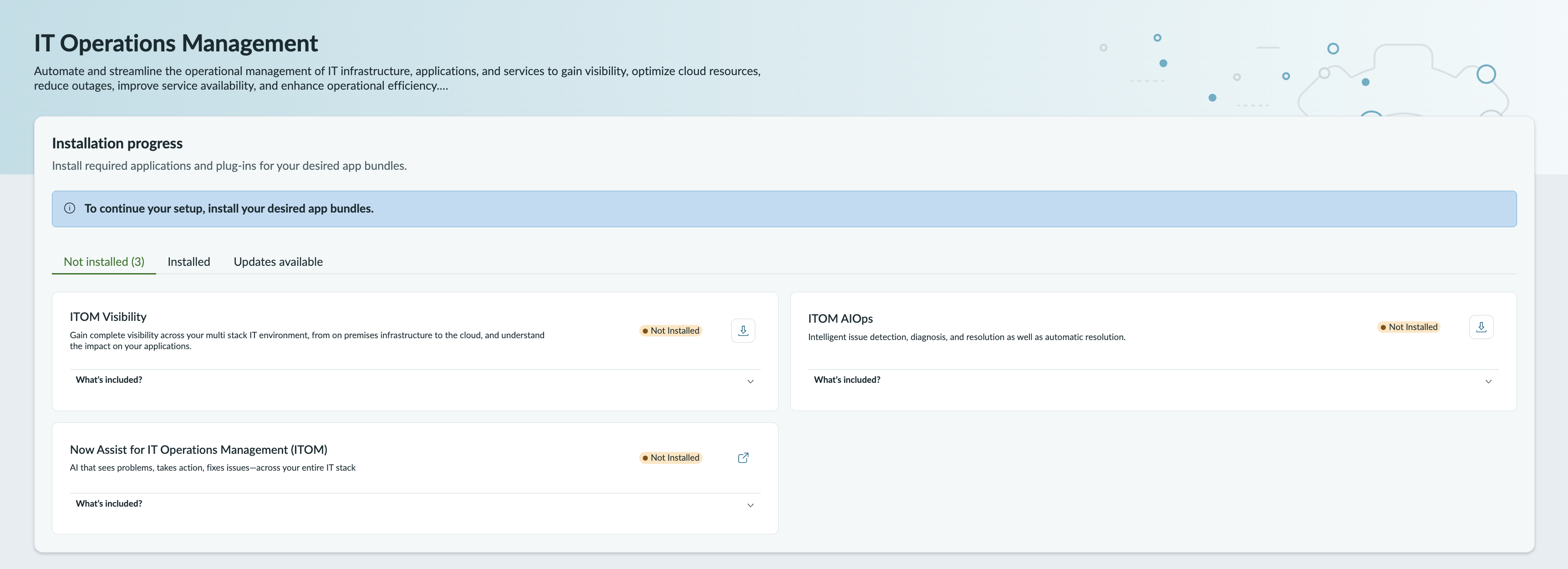 Gestion des opérations IT Page affichant les modules d’extension à installer.