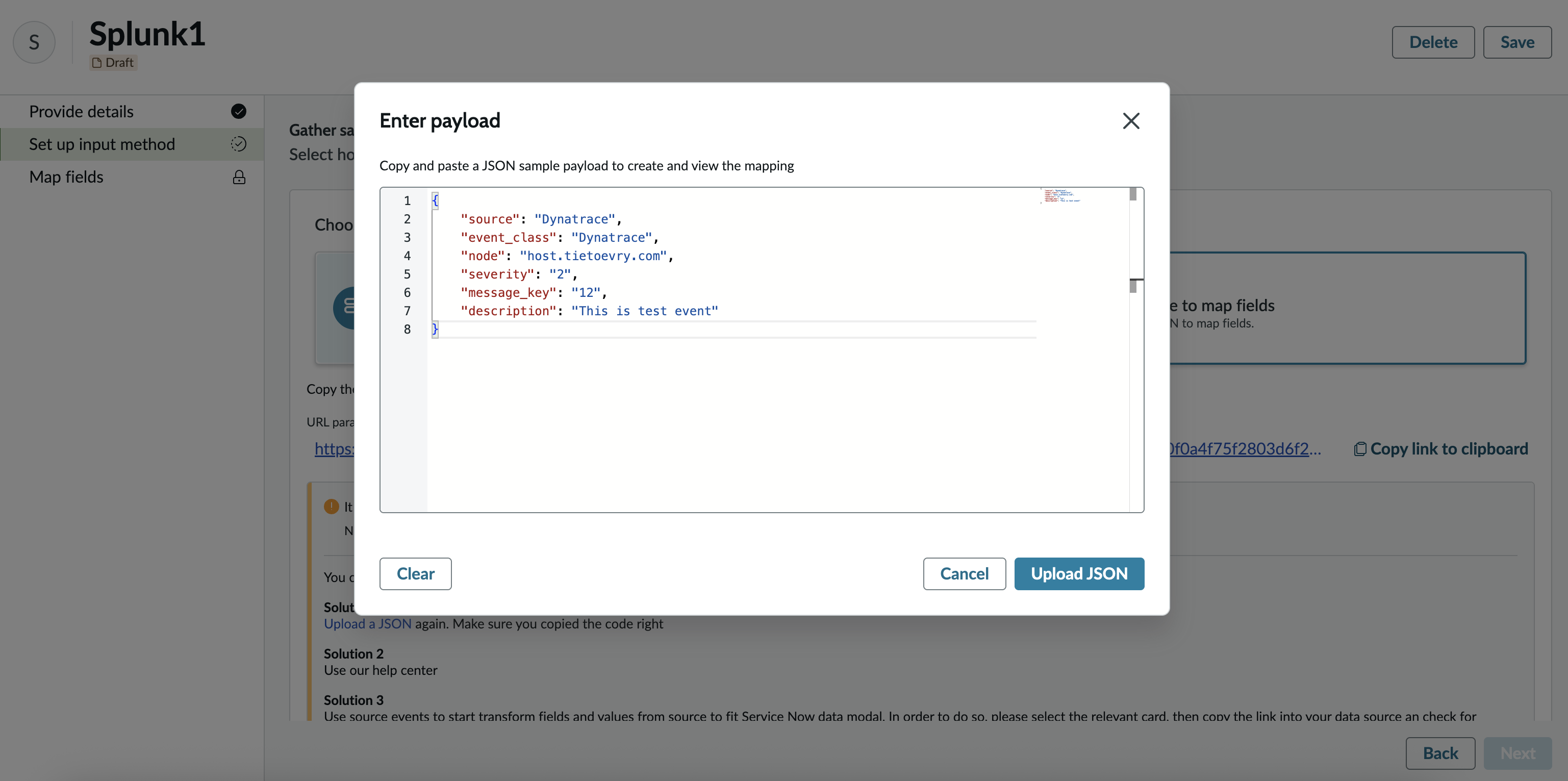 Custom connector JSON payload upload