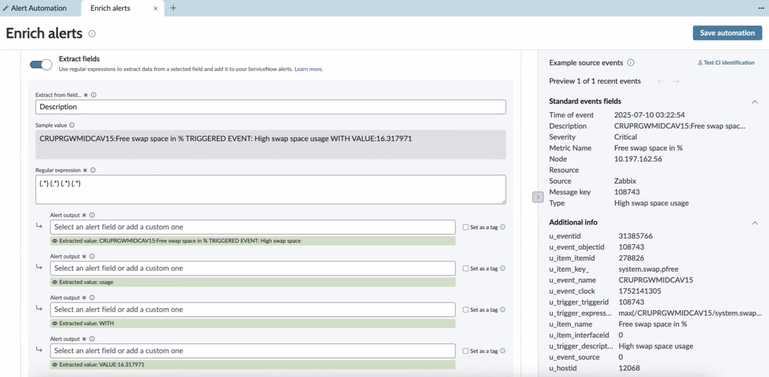Extract field for multiple alert outputs