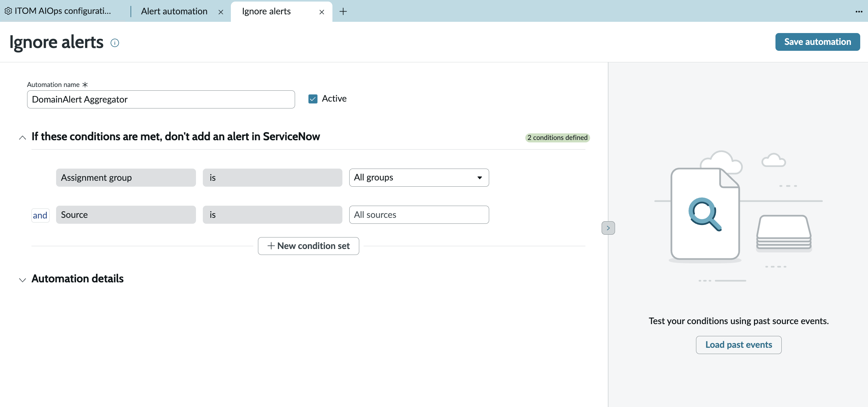 Ignore automation creation page