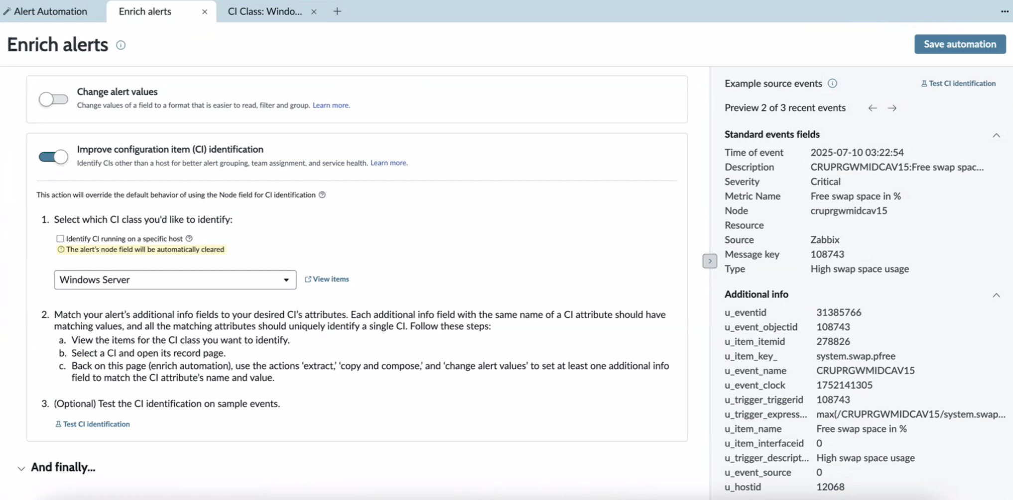 Améliorer l’option d’identification de l’élément de configuration (CI)