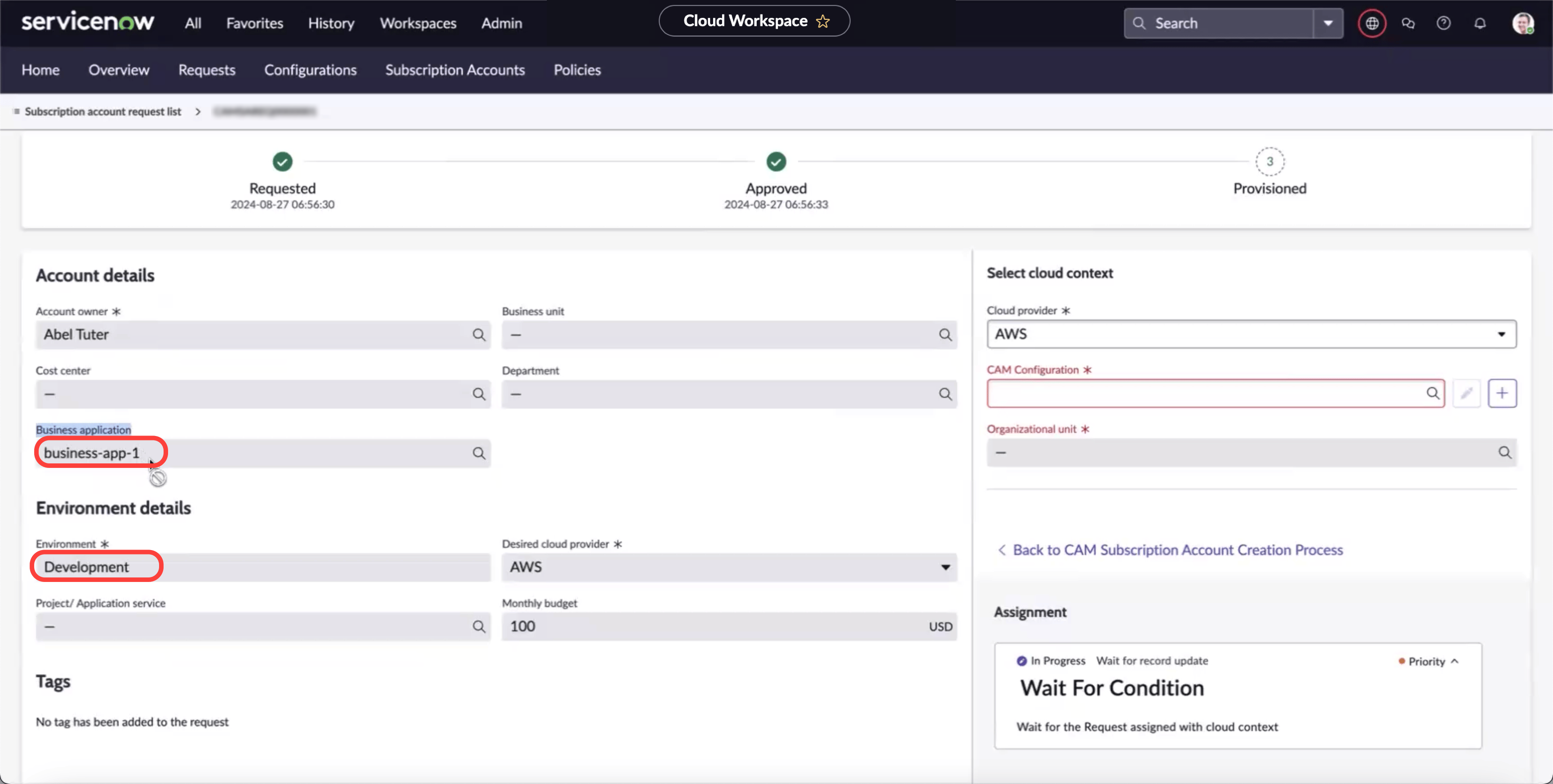 Demande CW approuvée en attente d’affectation de configuration