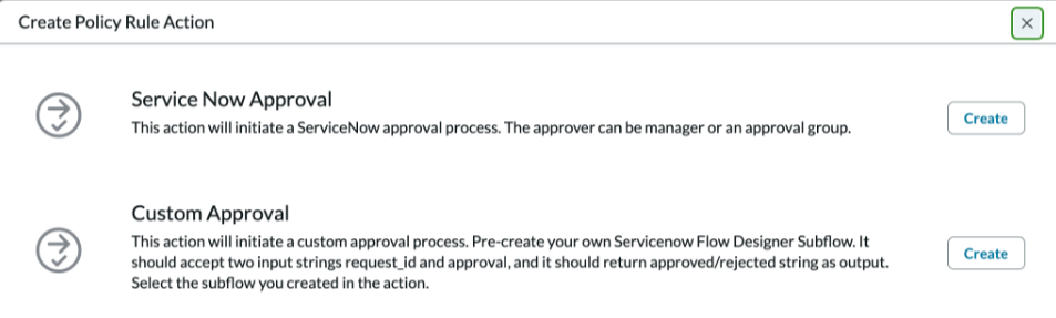 Create Action popup