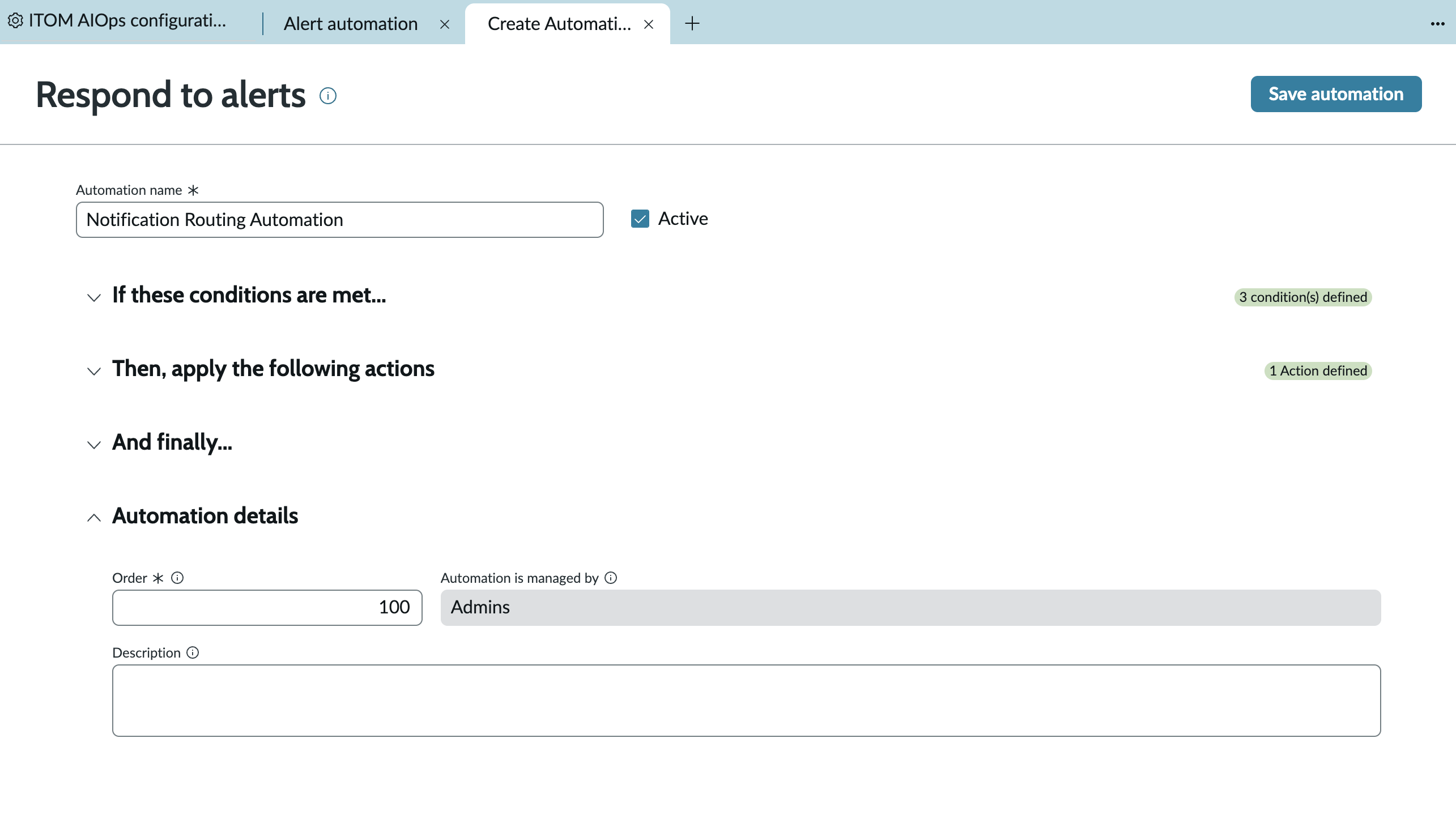 Respond automation details section