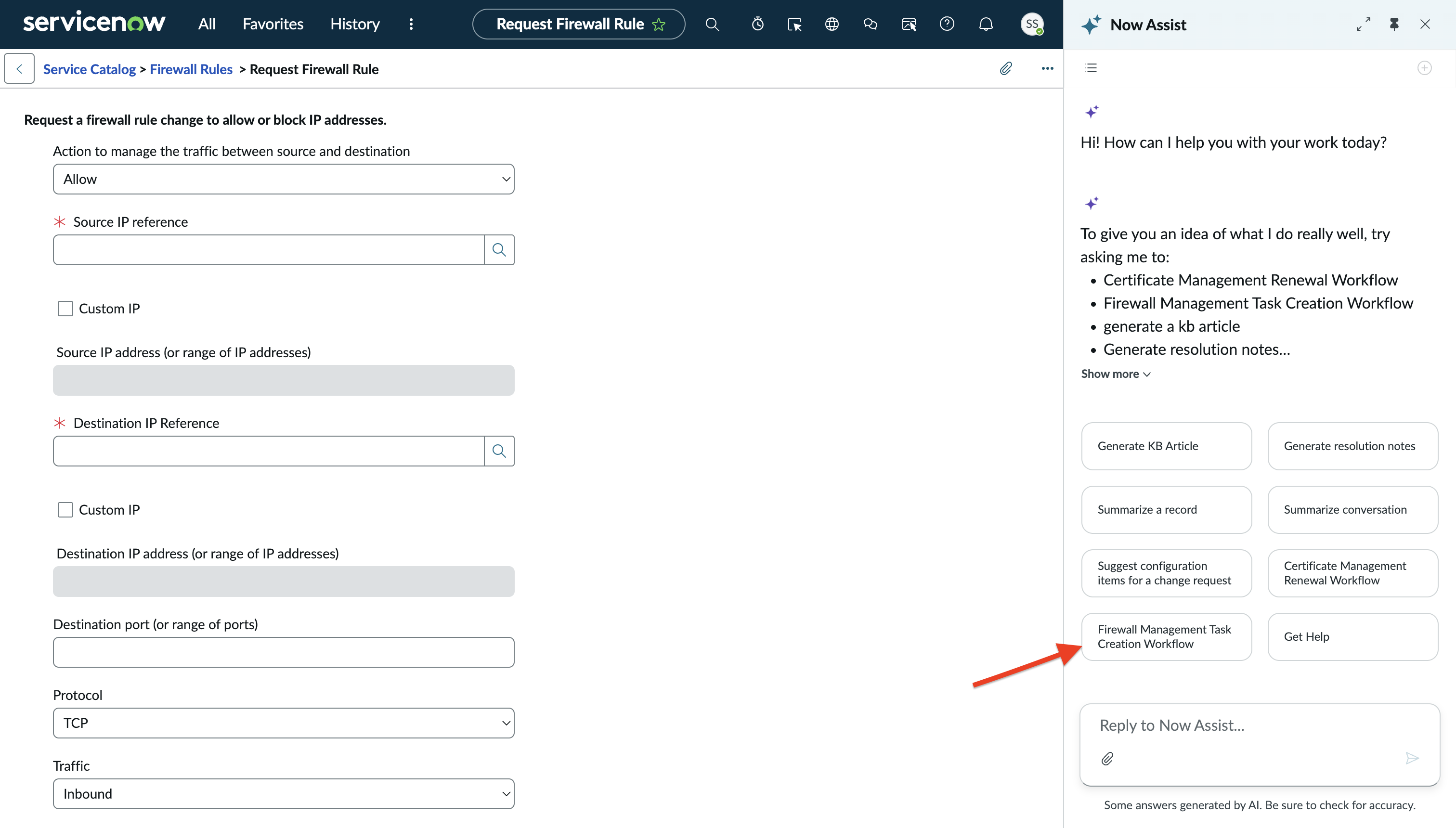 Workflow agentique Now Assist