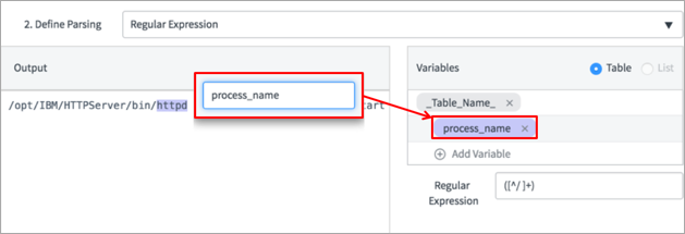 Defining a variable name for the string marked in the Output pane