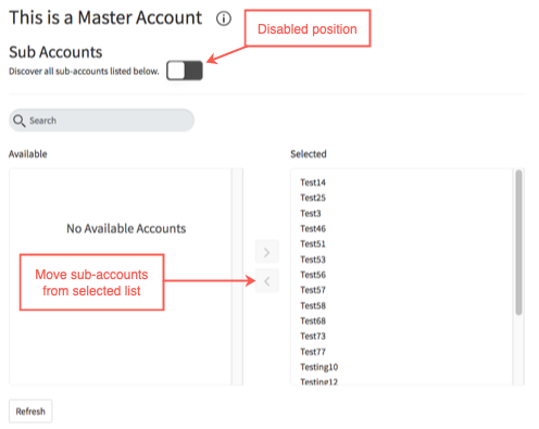 Disabling the auto-select feature for sub-accounts.