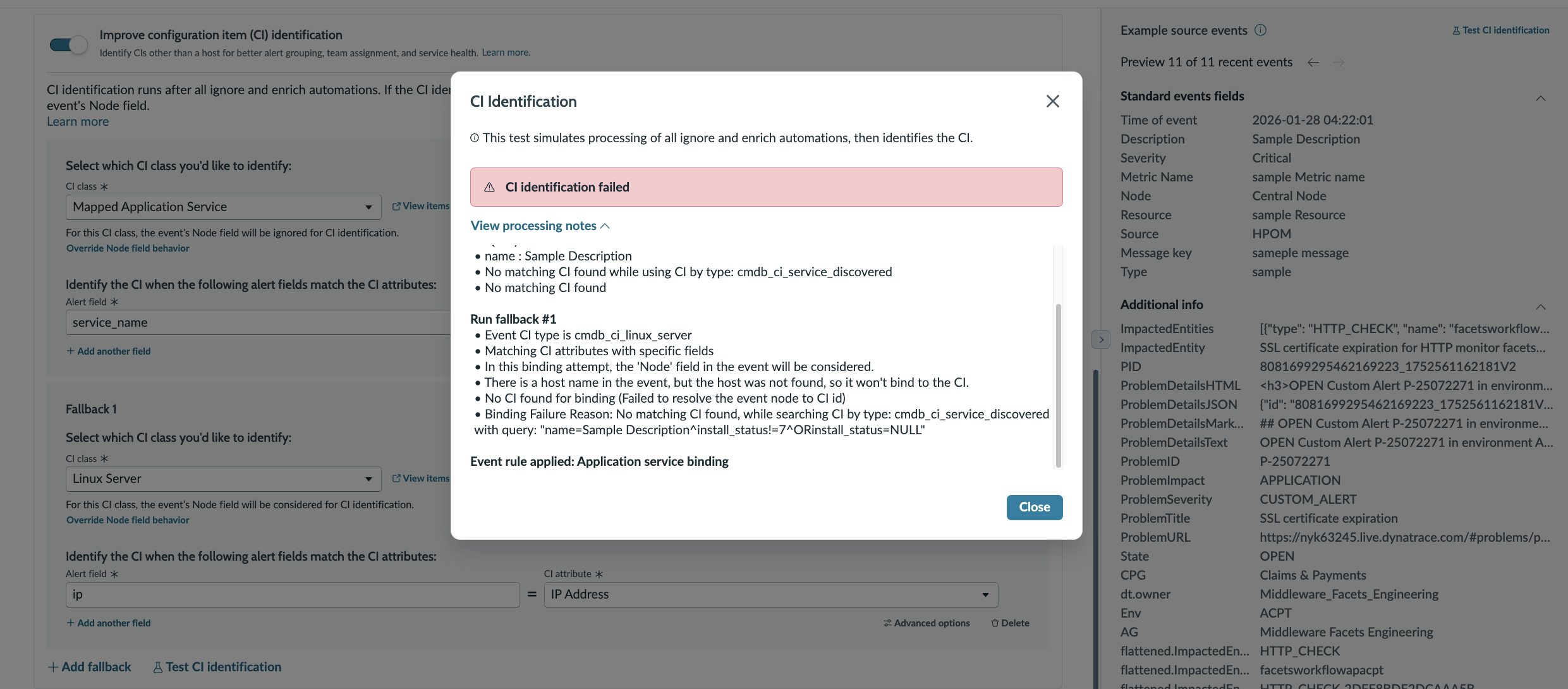 CI identification failed