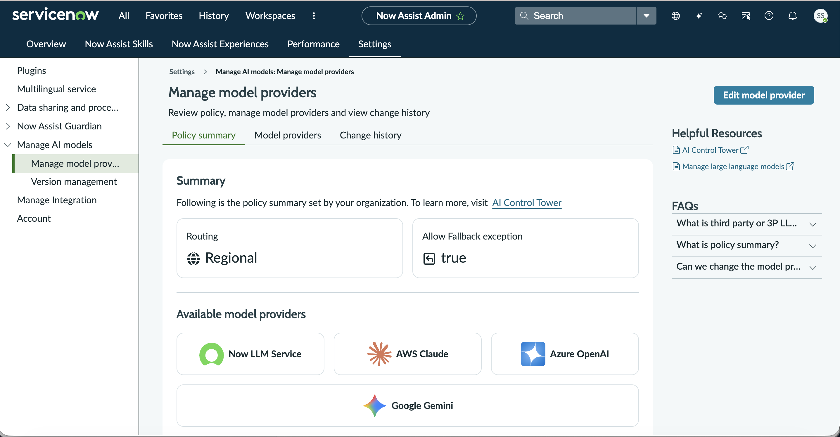 Manage model provider