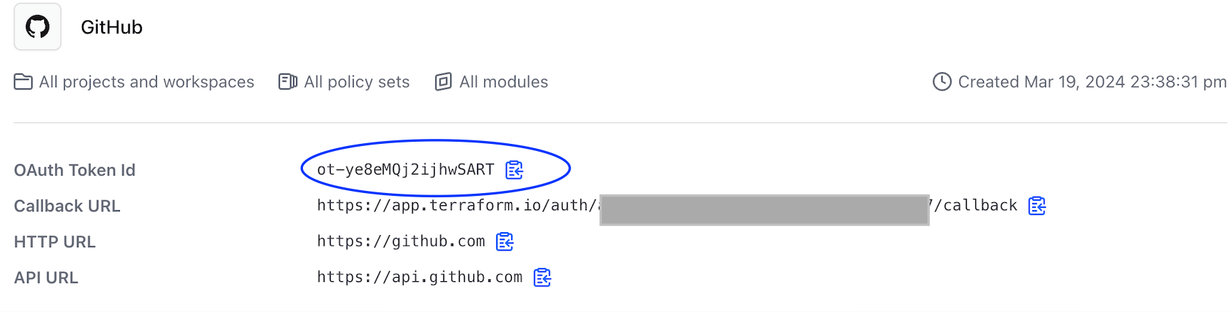 ID du jeton OAuth GitHub