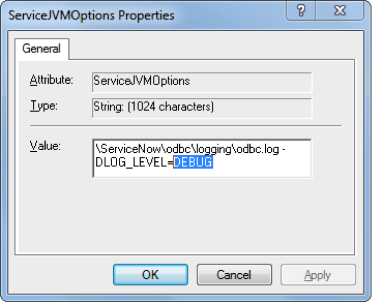 Options JVM du service ODBC