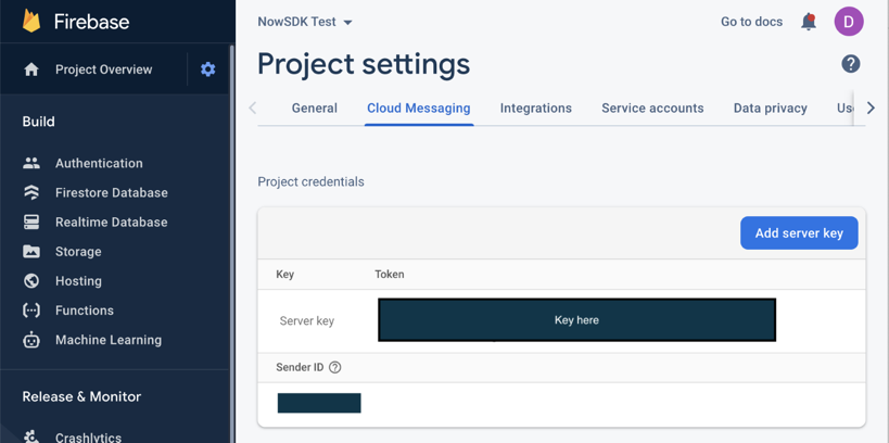 Paramètre du projet Firebase : copie de clé de serveur