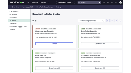 Activer ou désactiver les compétences de l’assistant de code.