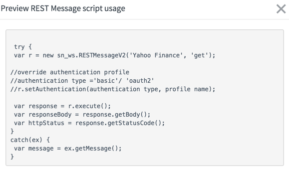 Aperçu du script du message REST