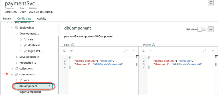 Exemple d’emplacement du contenu de configuration dans l’interface utilisateur