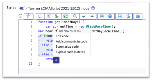 Sélectionnez le bouton Actions rapides pour afficher les options Résumer le code et Expliquer le code.