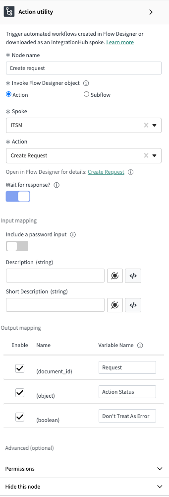 Action utility properties.